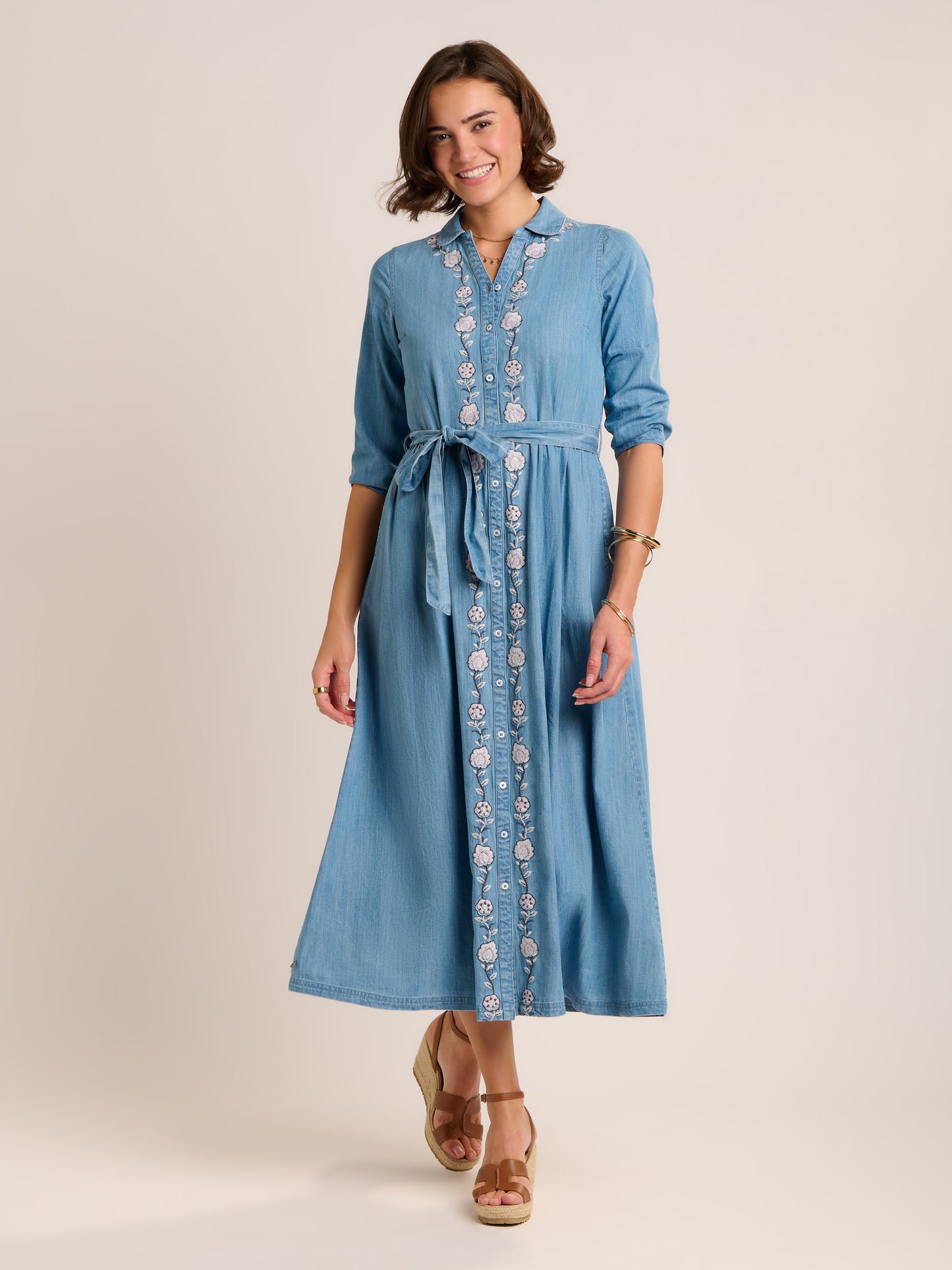 Brakeburn Viviana Embroidered Maxi Denim Dress