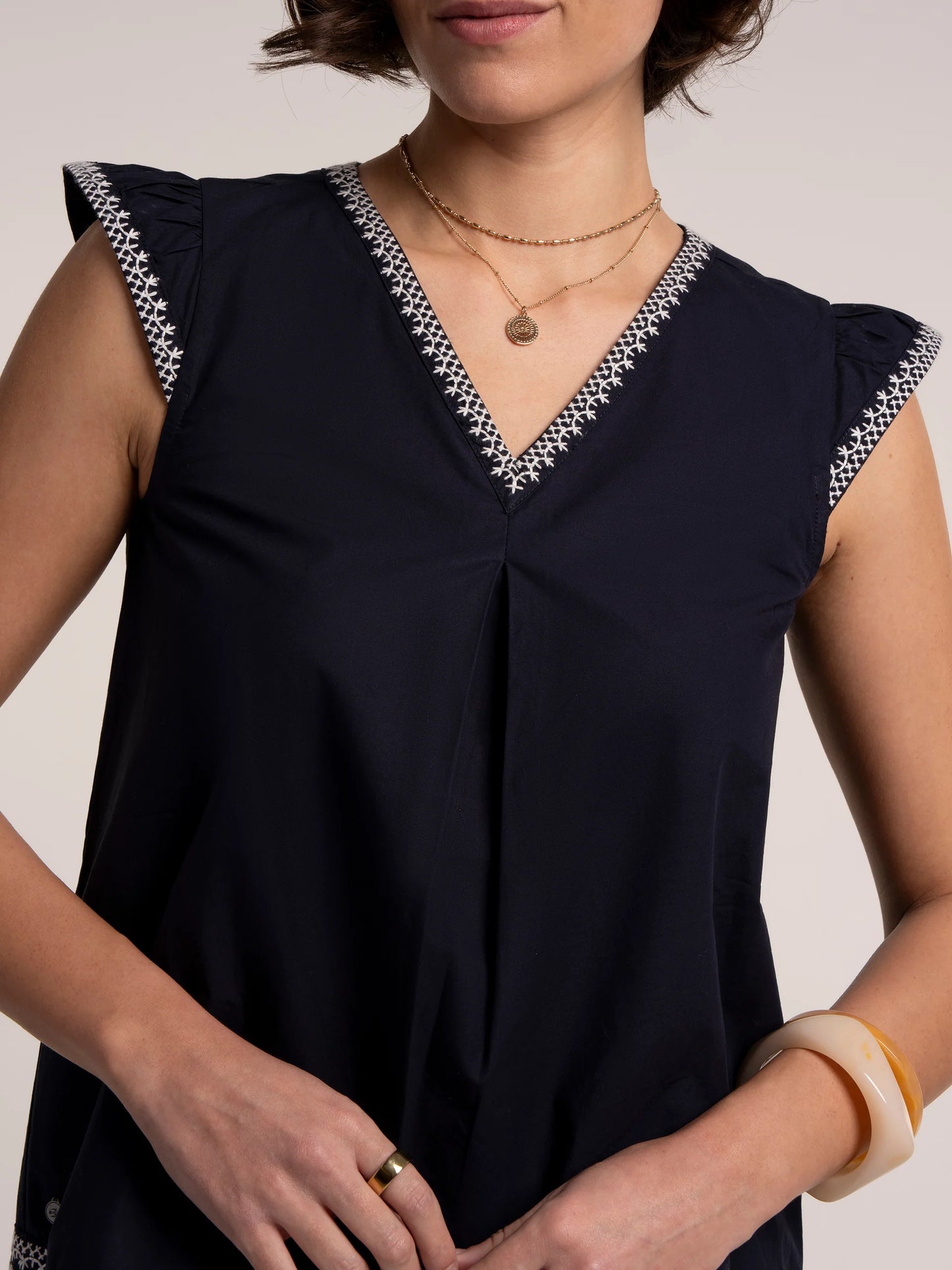 Brakeburn Clement Embroidered Sleeveless Blouse