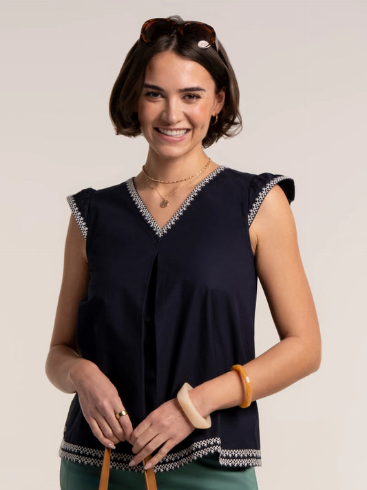 Brakeburn Clement Embroidered Sleeveless Blouse