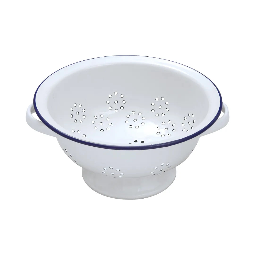 Falcon enamel white colander 24cm with classic blue rim and side handles