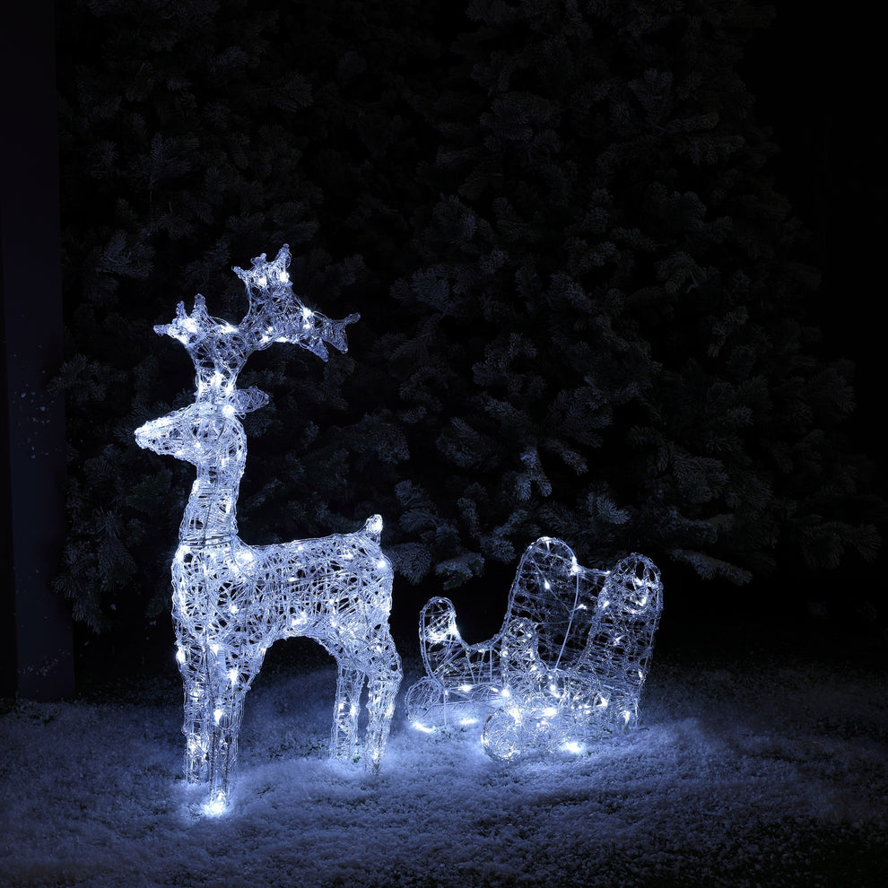 NOMA 75cm spun acrylic illuminated reindeer and sleigh Christmas garden light