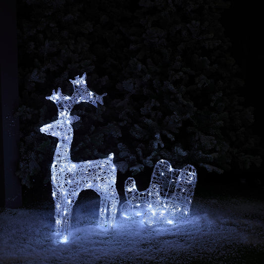 NOMA 75cm spun acrylic illuminated reindeer and sleigh Christmas garden light