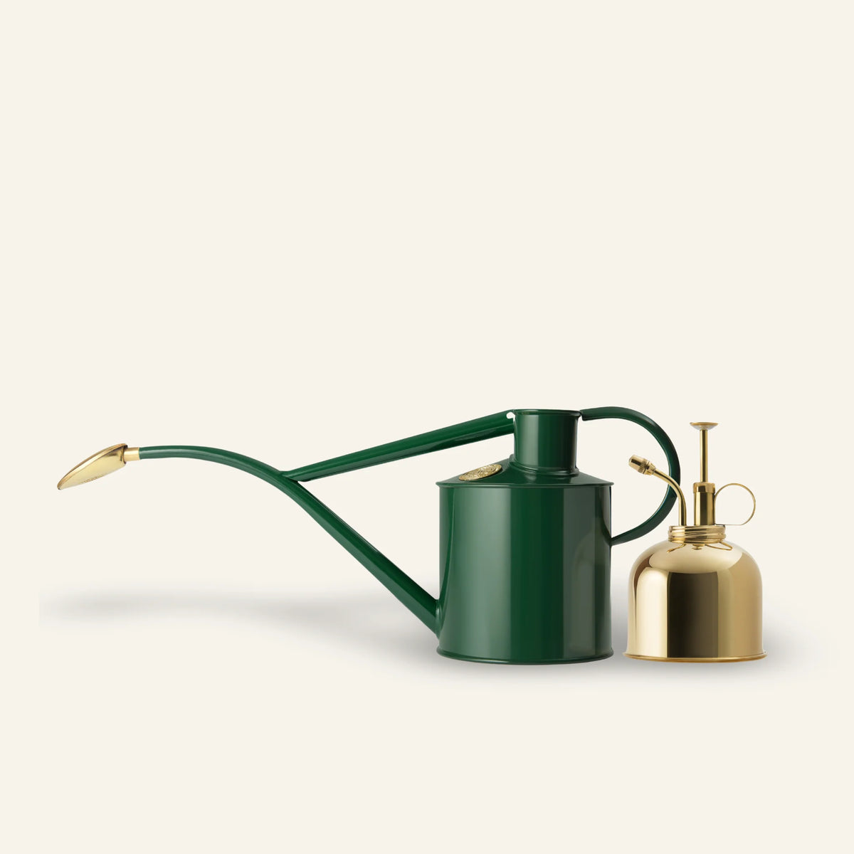 Haws The Rowley Ripple metal watering can with matching brass mist spritzer