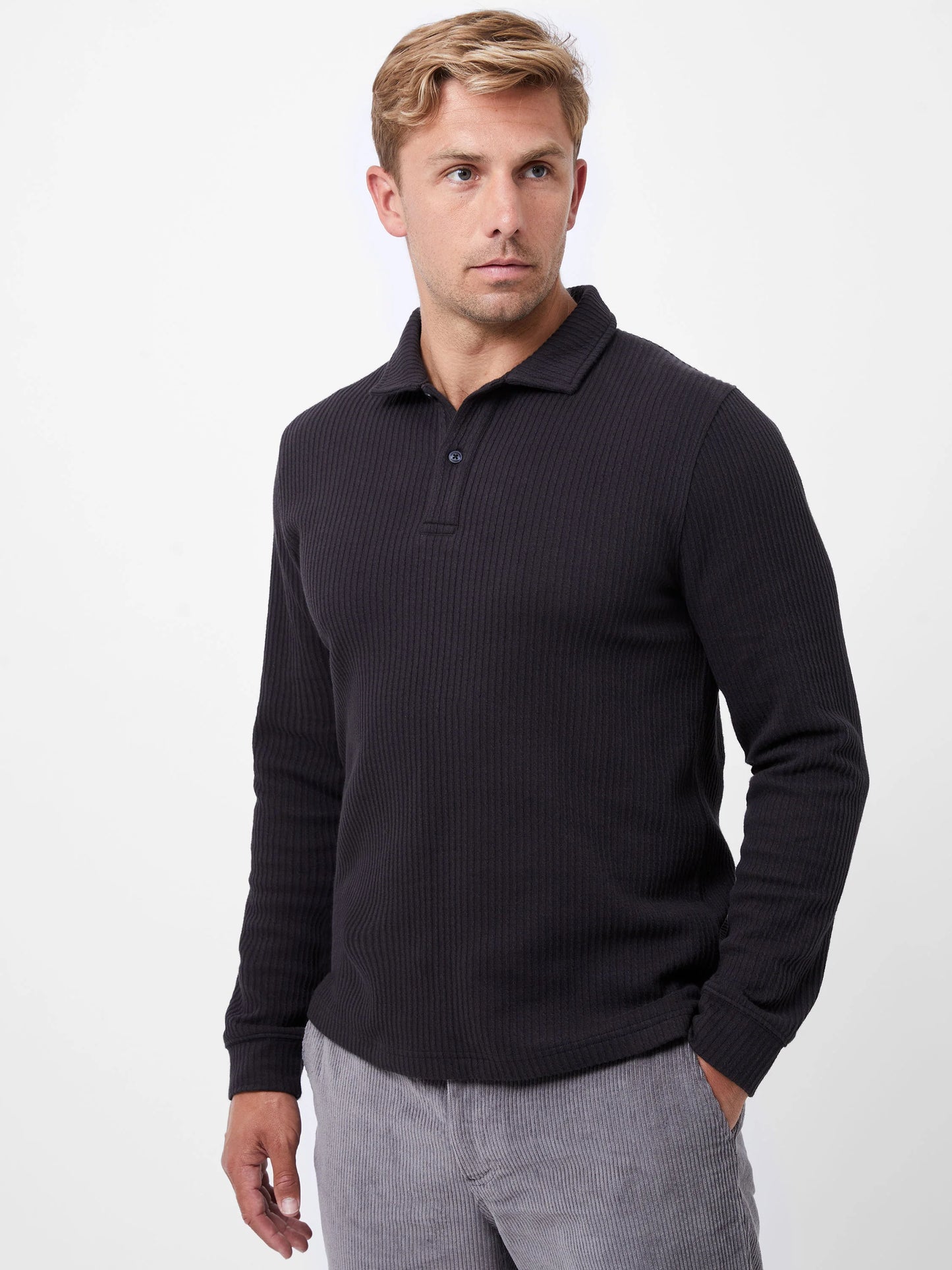 French Connection Long Sleeve Waffle Polo Shirt