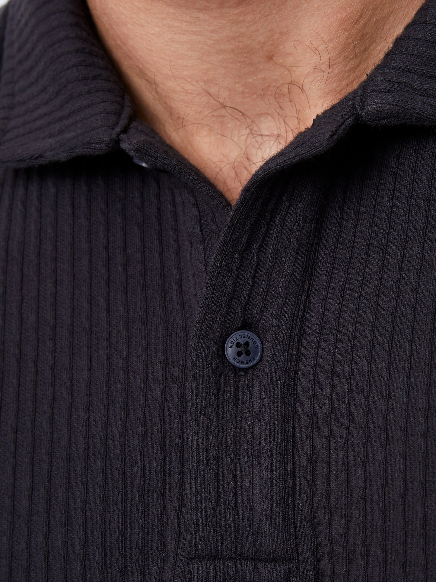 French Connection Long Sleeve Waffle Polo Shirt