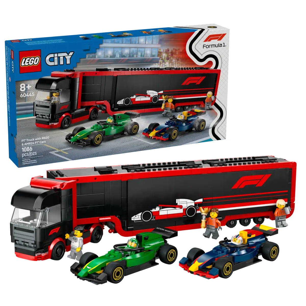 Lego City F1 Truck with RB20 & AMR24 F1 Cars 60445