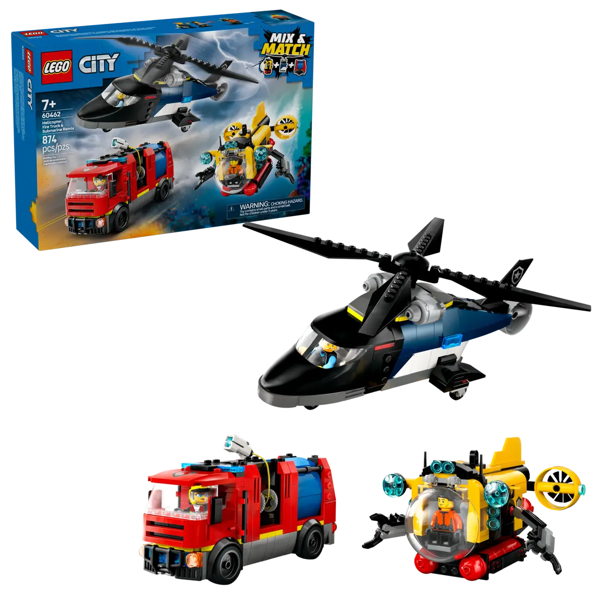 Lego City Helicopter, Fire Truck & Submarine Remix 60462