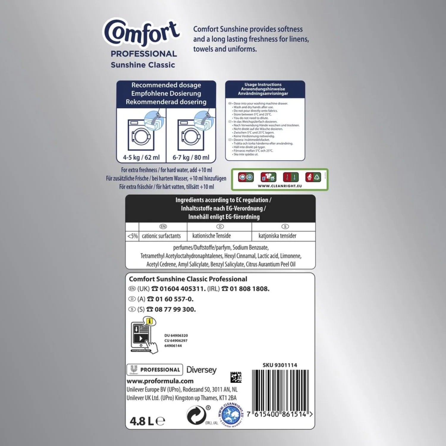 Comfort 4.8L Sunshine Classic Fabric Conditioner - 77 Wash