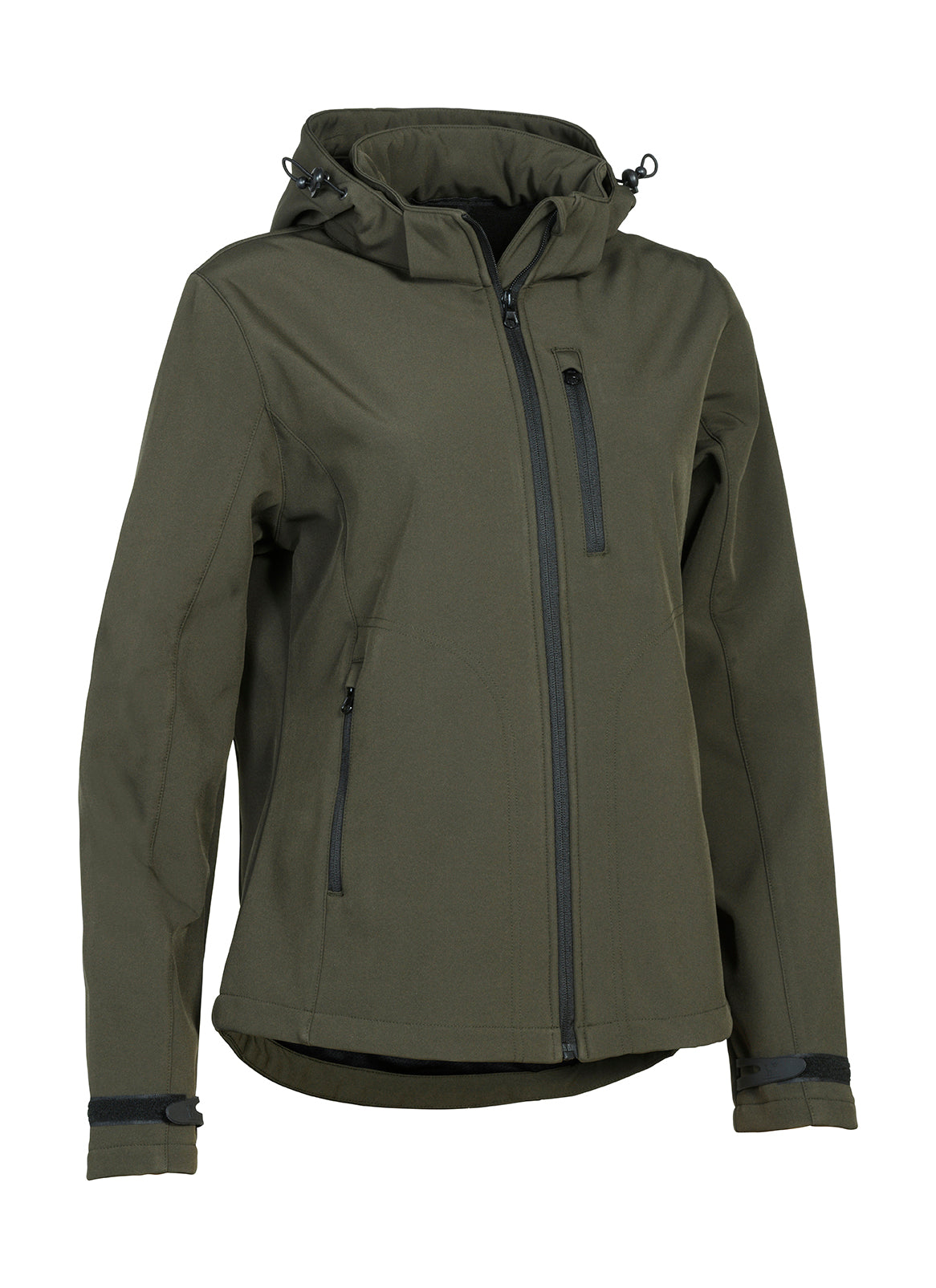Percussion Ladies Softshell Jacket in khaki featuring a waterproof membrane and fleece lining