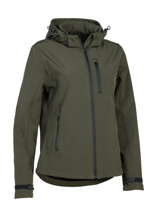 Percussion Ladies Softshell Jacket in khaki featuring a waterproof membrane and fleece lining