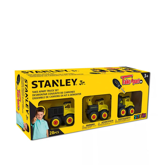 Stanley Jr 3 piece take apart construction truck set with child safe plastic screwdriver and bolts