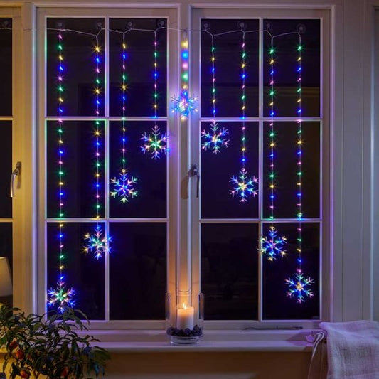 Three Kings Snowflake Curtain String Lights - Multi Coloured