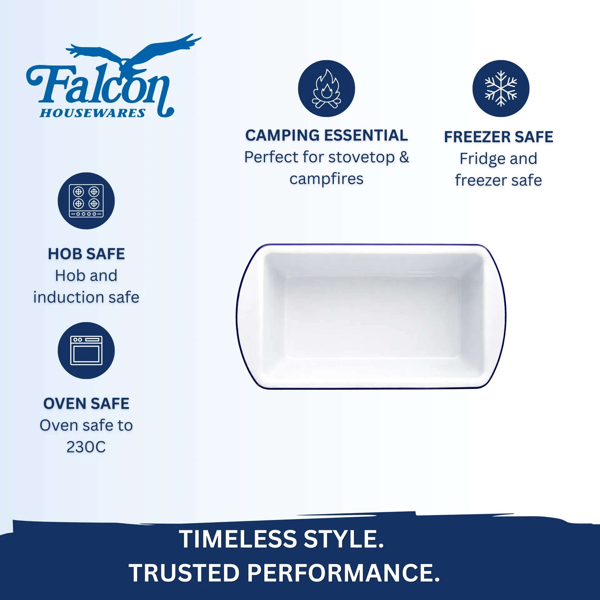 Falcon white enamel 2lb loaf tin with classic blue rim