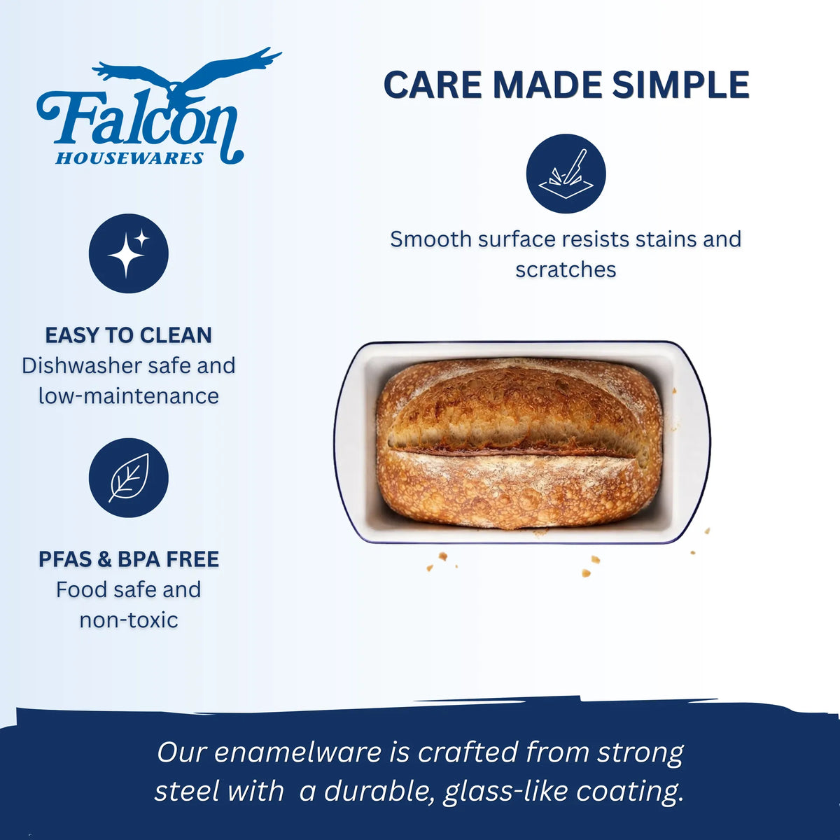 Falcon white enamel 2lb loaf tin with classic blue rim
