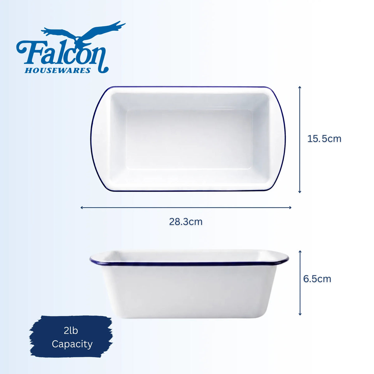 Falcon white enamel 2lb loaf tin with classic blue rim