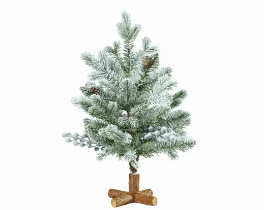 Kaemingk Aspen Mini Tree Snowy Glitter Blue Berries Indoor Christmas Decoration
