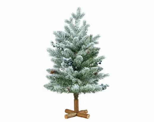 Kaemingk Aspen Mini Tree Snowy Glitter Blue Berries Indoor Christmas Decoration