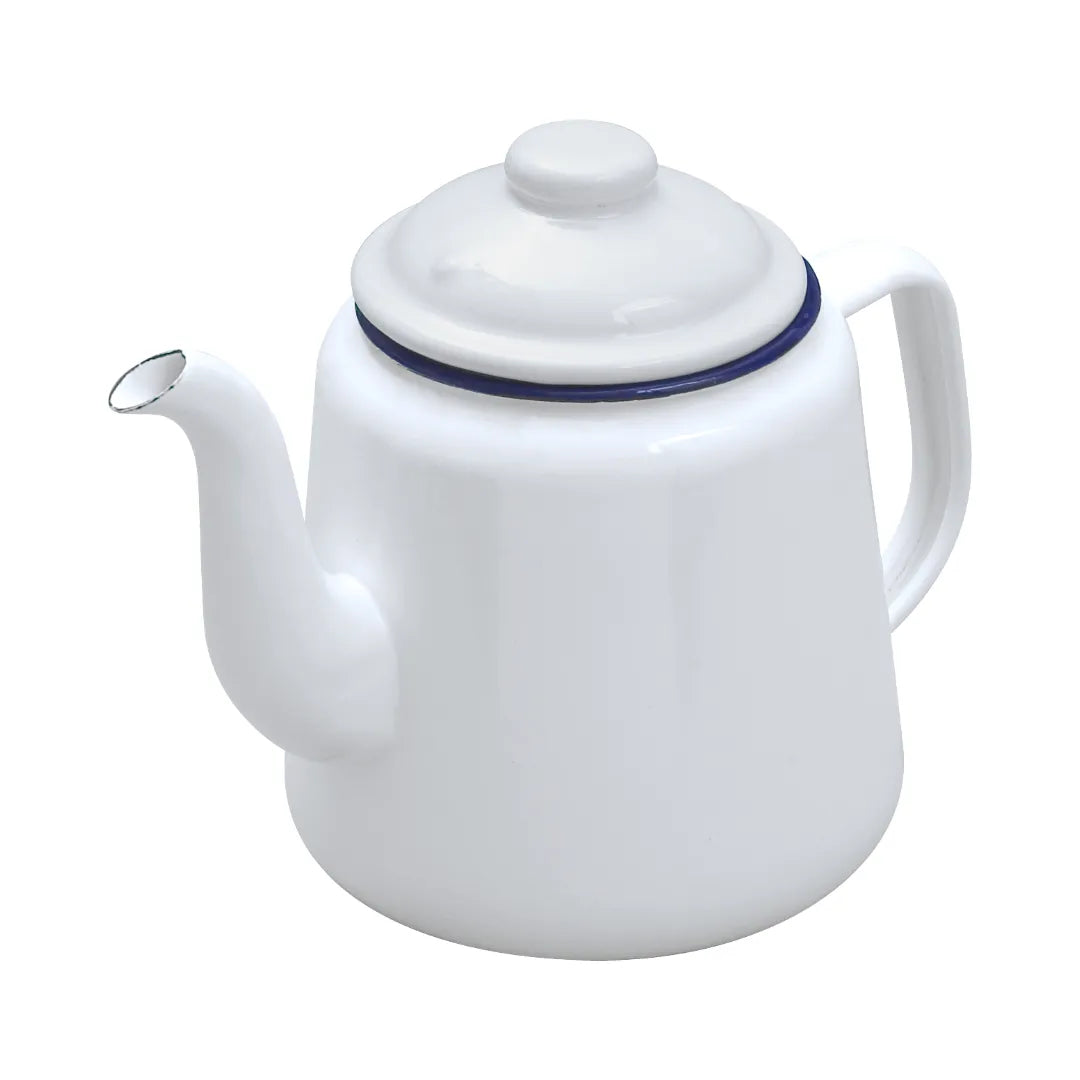Falcon enamel white teapot with lid and classic blue rim 850ml