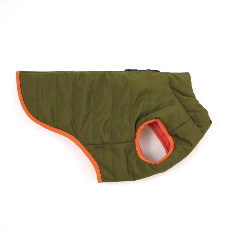 Happy Pet Dog Coat Reversible Puffer Khaki /Orange XSml