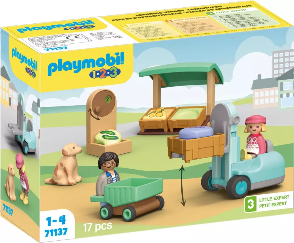 Playmobil 1.2.3 Organic Market Stall and Forklift