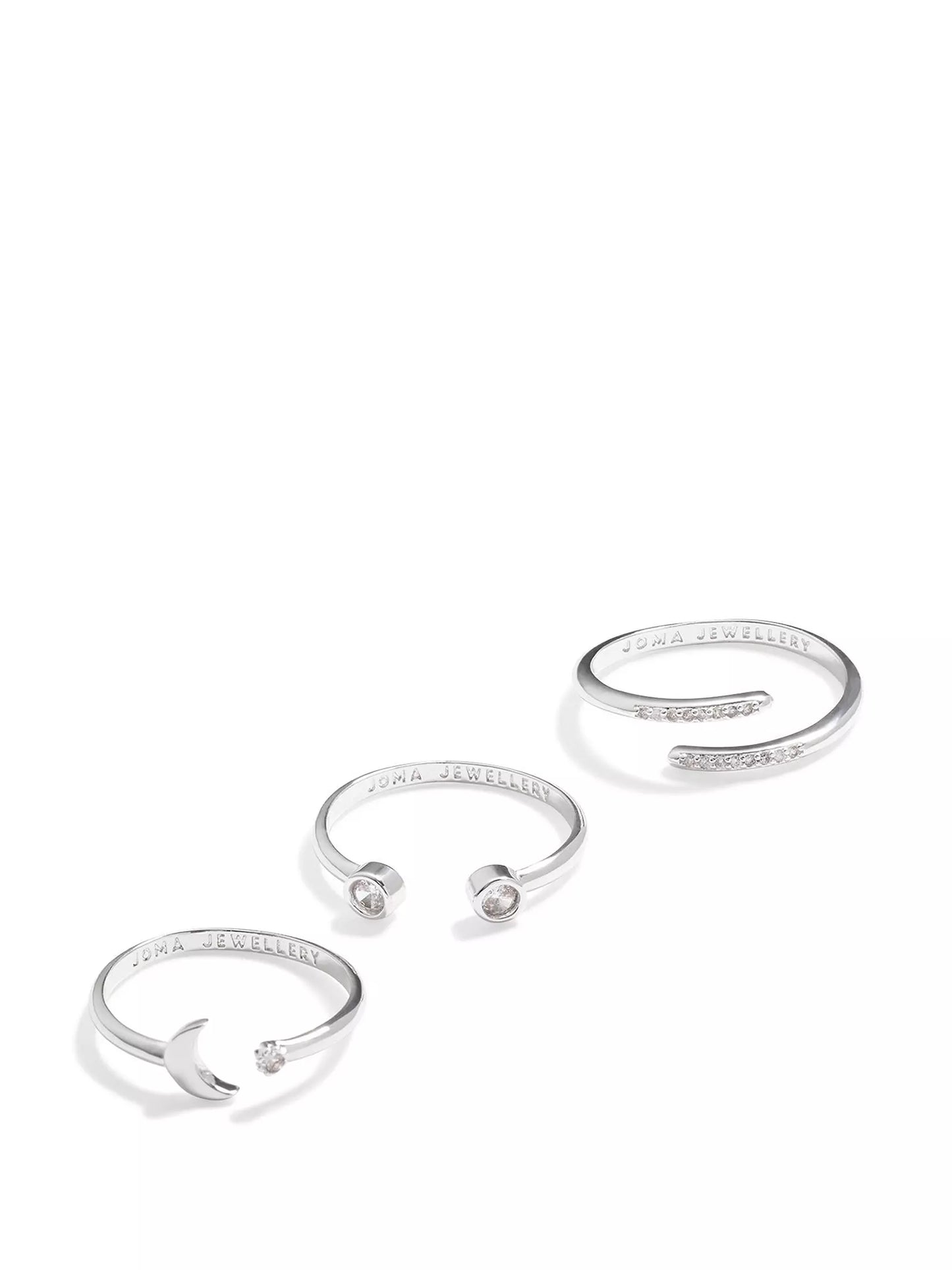 Joma Jewellery Stacks Of Style Moon & Cz Silver Set Of 3 Rings
