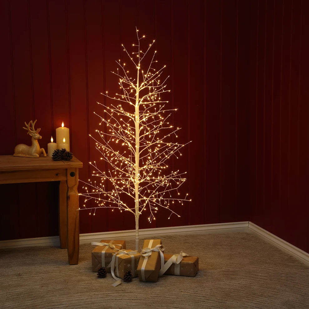 Noma 1.2m white artificial micro twig tree lit with 600 warm white LED lights