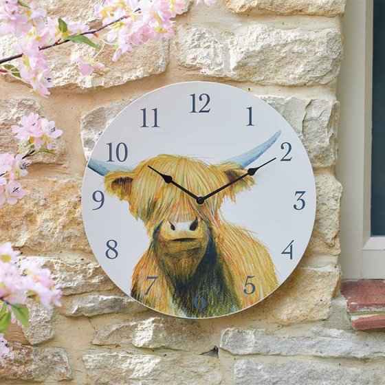 Outside In Highland Cow Wall Clock 12in