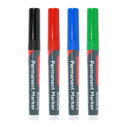 Builders Permanent Markers - Fine Tip - TIMCO 4x Mixed Colours