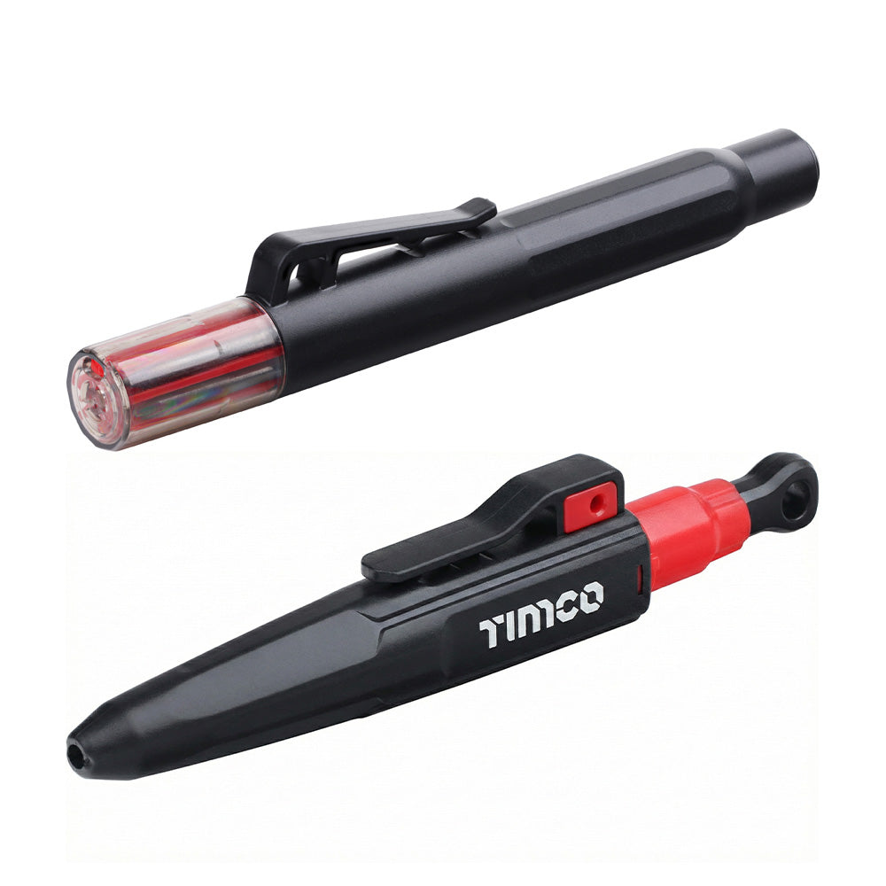 TIMCO Deep Hole Marking Pencil Set showing extended tip, belt clip, and refill leads