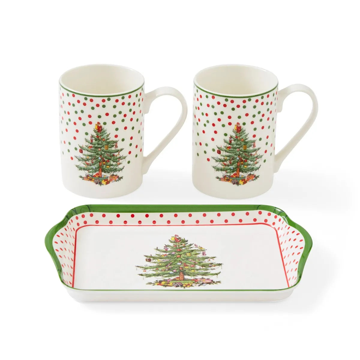 Christmas Tree Polka Dot 10oz Mug & Tray Set