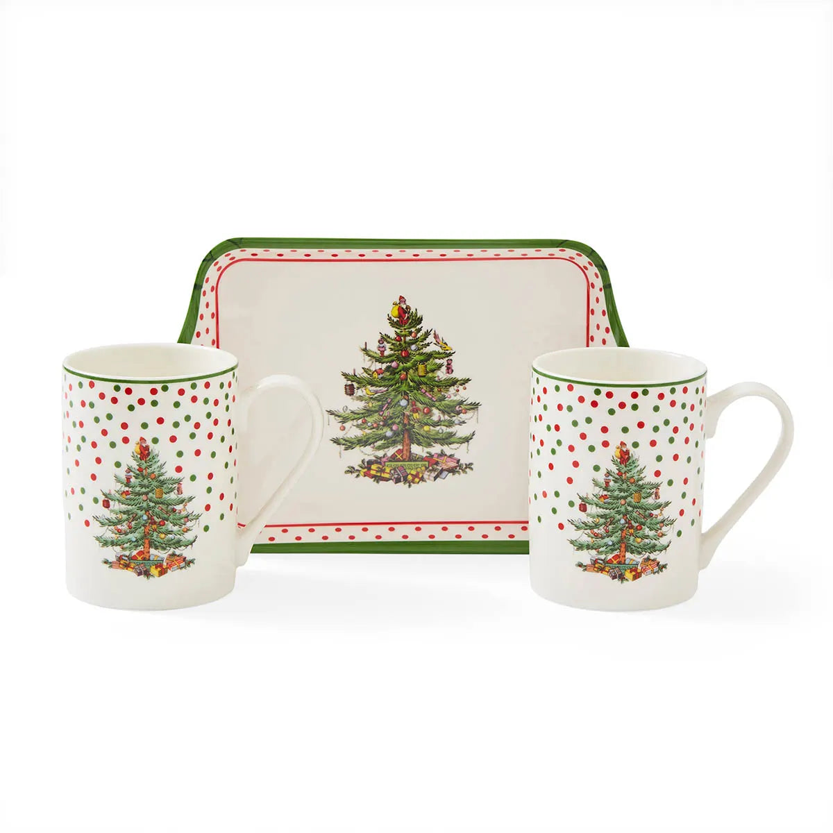 Christmas Tree Polka Dot 10oz Mug & Tray Set