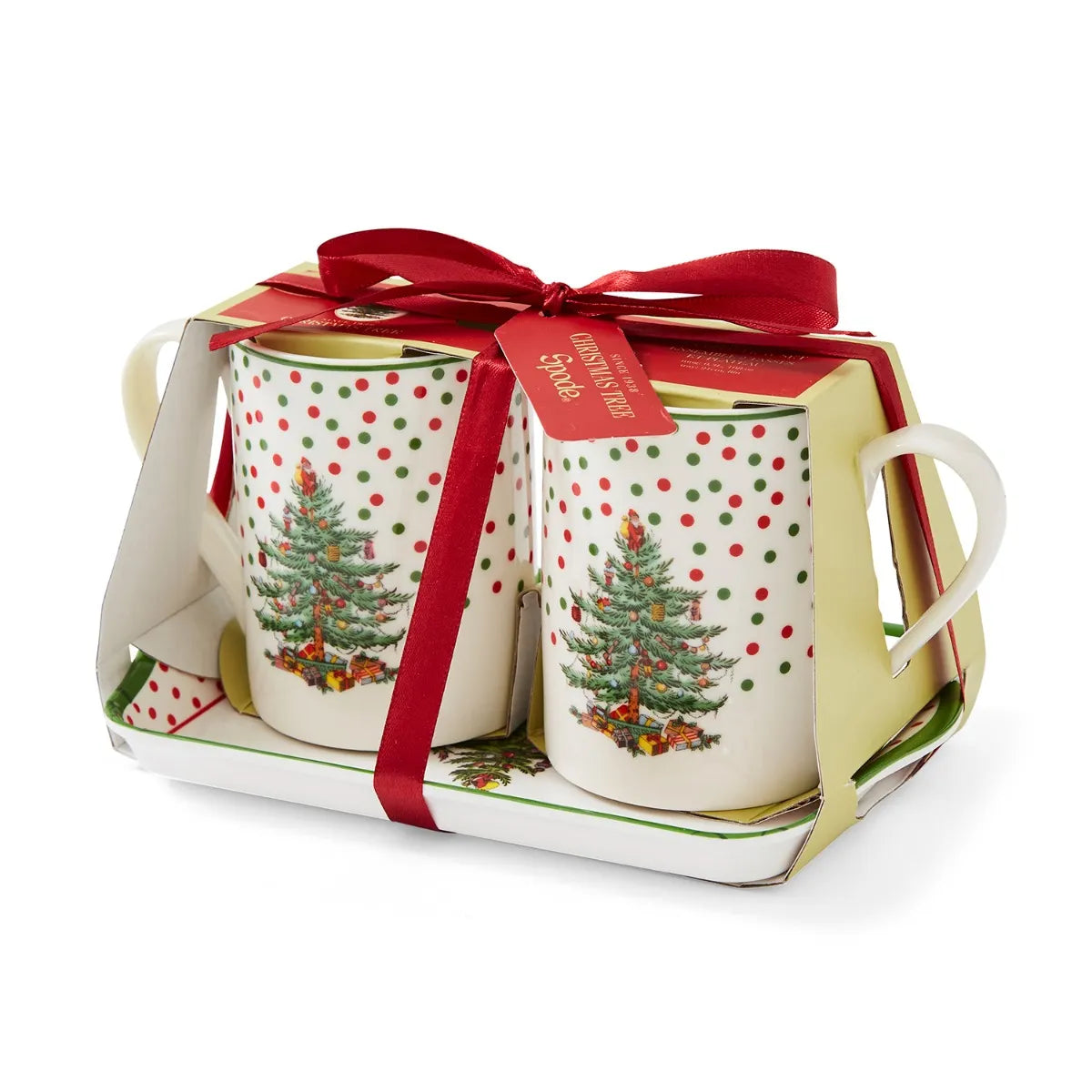 Christmas Tree Polka Dot 10oz Mug & Tray Set