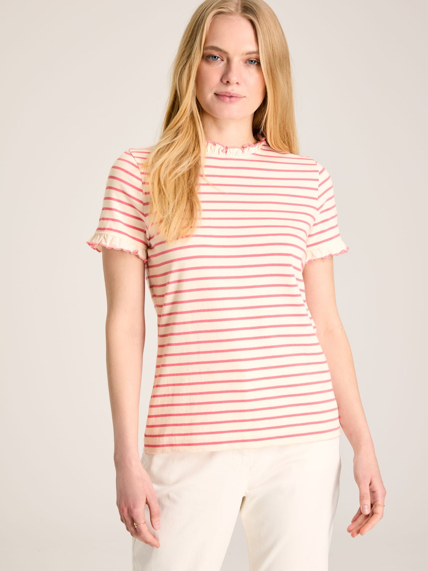 Joules Daisy Short Sleeve Frilled Neck Top