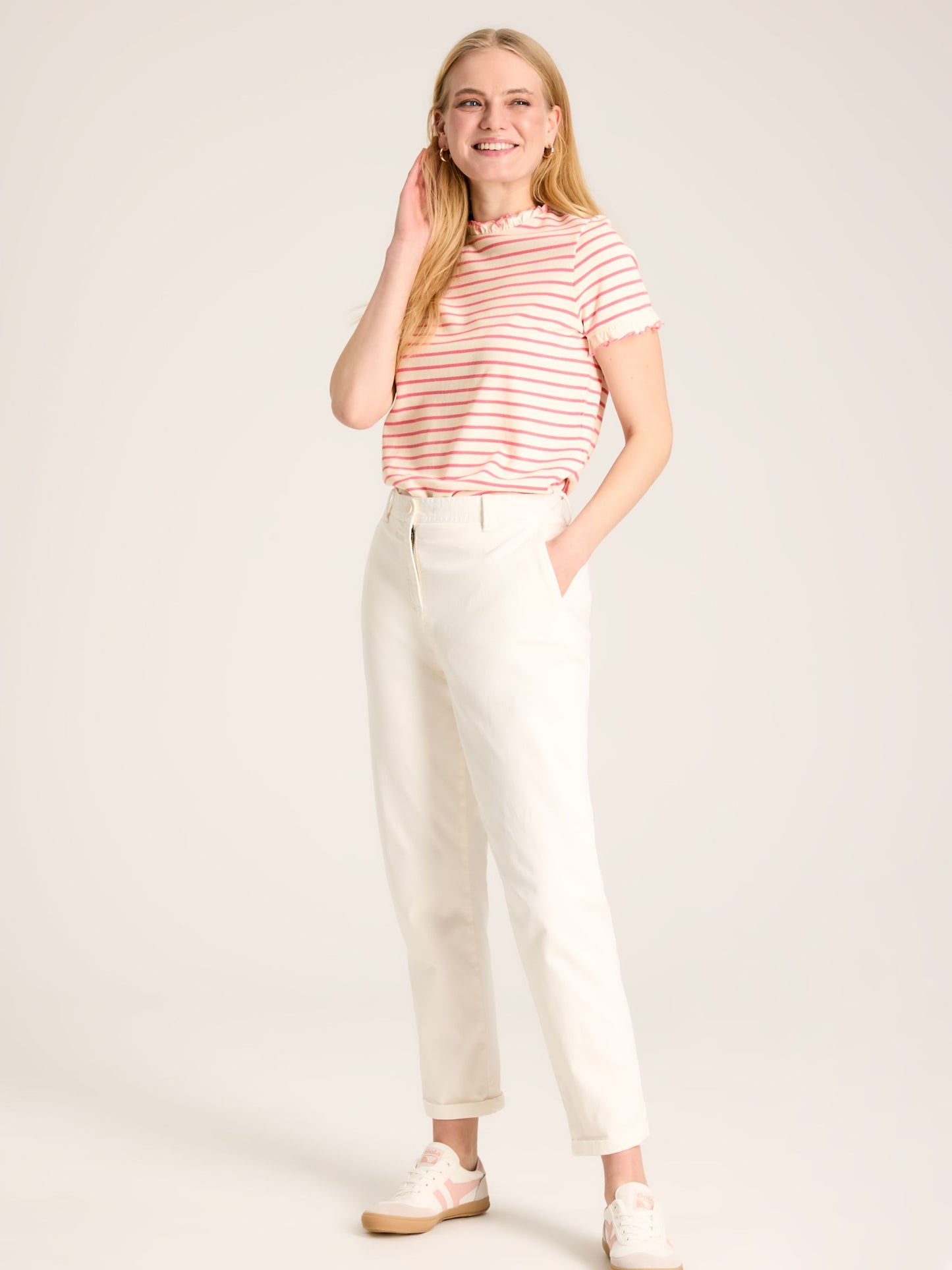 Joules Daisy Short Sleeve Frilled Neck Top