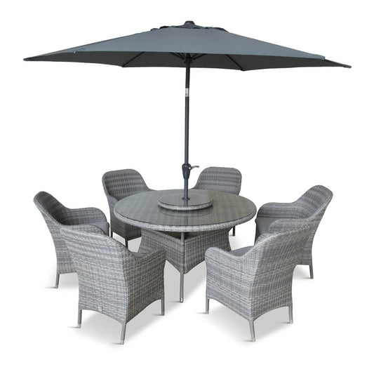 LG Outdoor Monte Carlo Stone 6 Seat Dining Set with Weave Lazy Susan & 3m Parasol