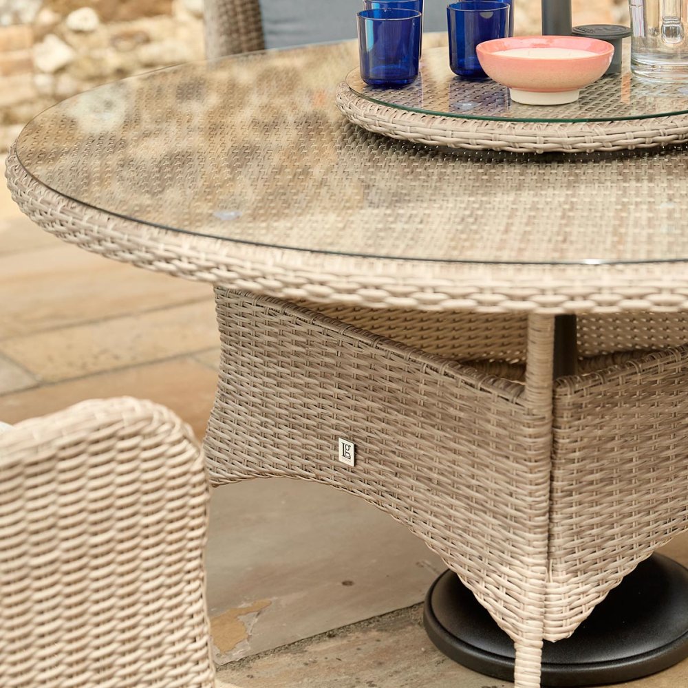 LG Outdoor Monte Carlo Sand 6 Seat Dinning Set with Lazy Susan and Parasol