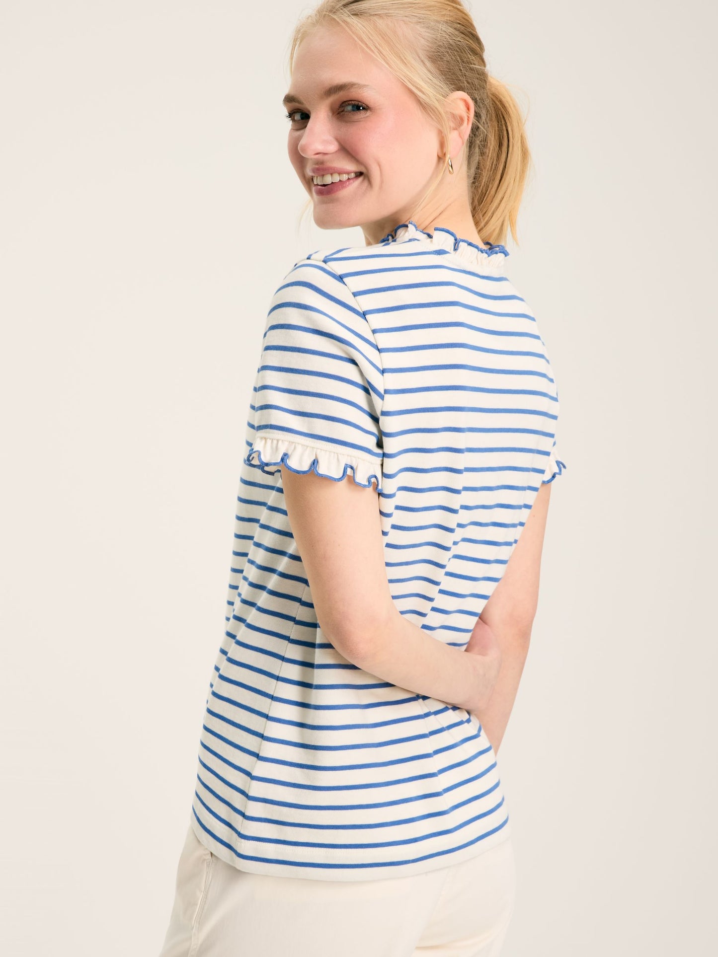 Joules Daisy Short Sleeve Frilled Neck Top