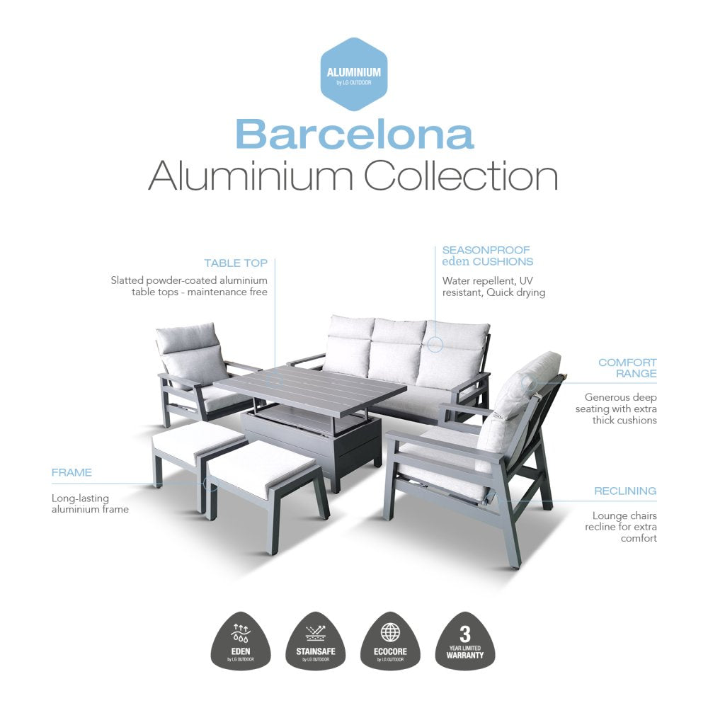 Leisuregrow - Alluminum Collection - Barcelona Lounge Dining Set with Adjustable Table