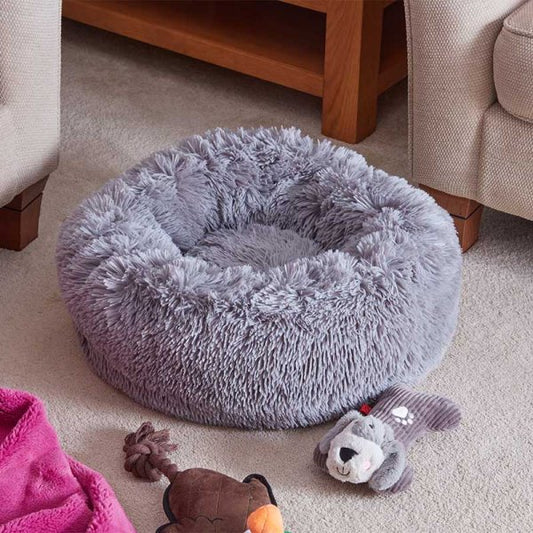 Dog Bed Calming Faux Fur Grey 80cm