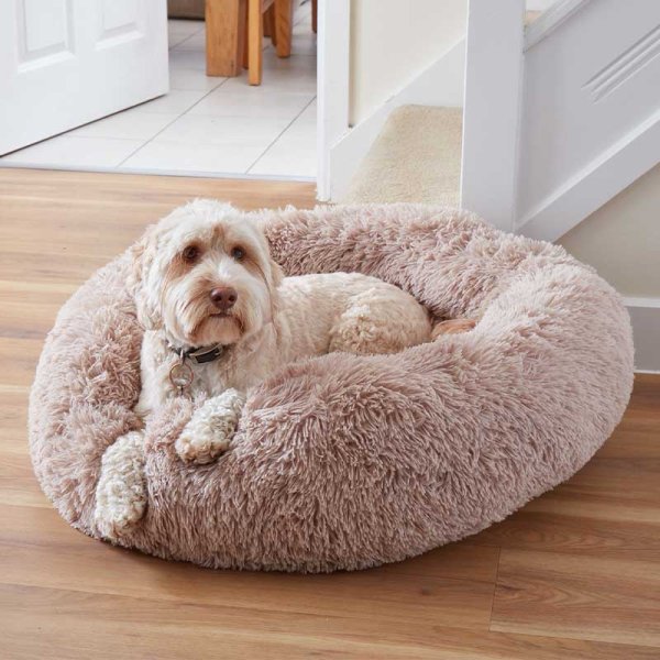 Dog Bed Calming Faux Fur Stone 60cm