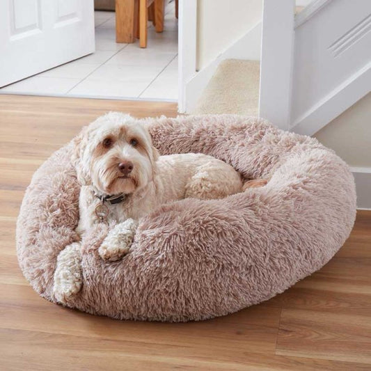 Dog Bed Calming Faux Fur Stone 60cm