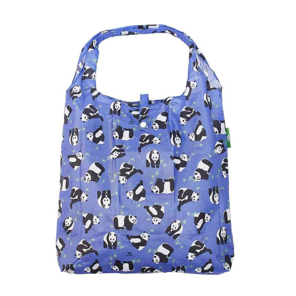 Eco Chic Lightweight Foldable Reusable Blue Panda Shopping Bag
