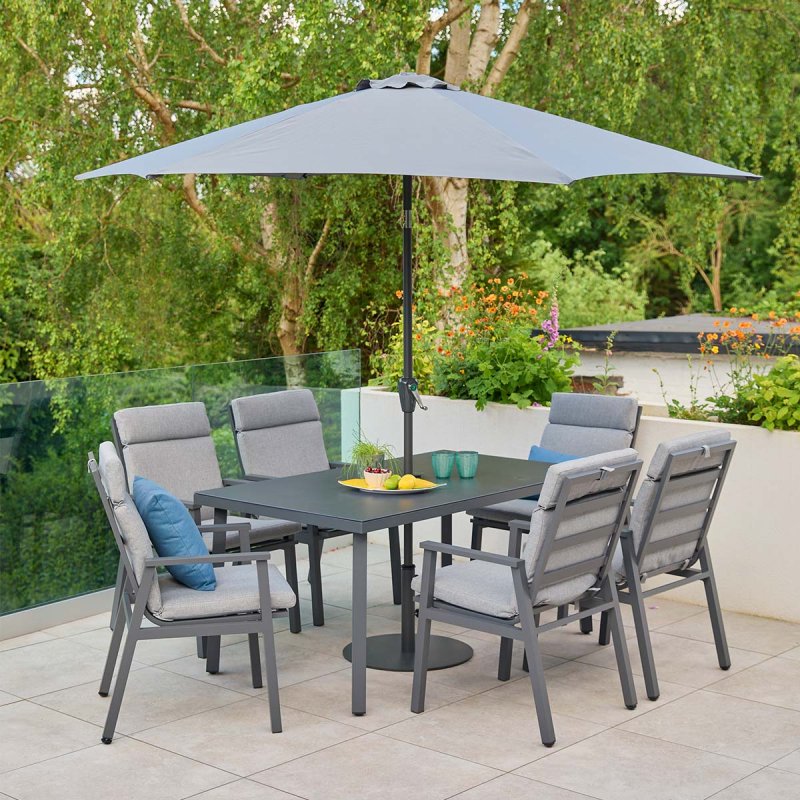Leisuregrow - Alluminum Collection - Barcelona 6 Seat Dining Set with 3.0m Parasol
