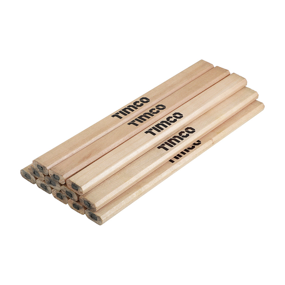 TIMCO Carpenters Pencils 12 Pack showing flat red wooden pencils with thick graphite lead