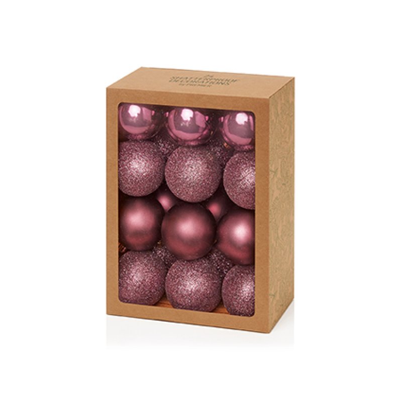 Premier 24 x 60mm Plum Finish Shatterproof Baubles hanging on a pine Christmas tree branch