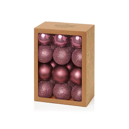 Premier 24 x 60mm Plum Finish Shatterproof Baubles hanging on a pine Christmas tree branch