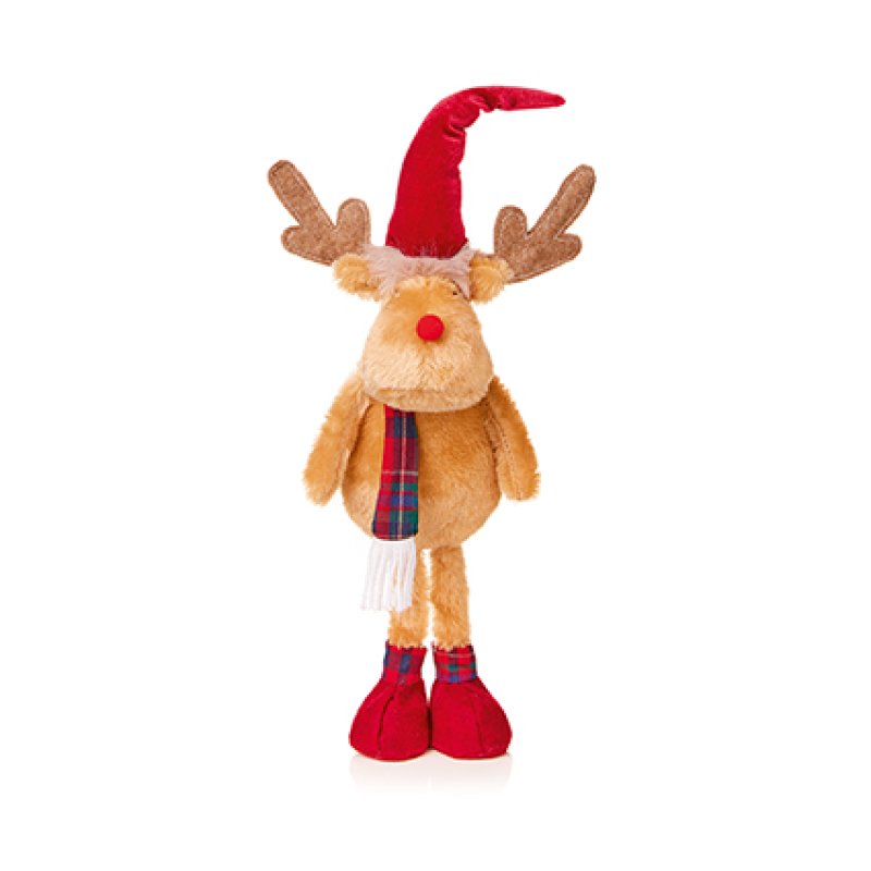 Premier 37cm Standing Christmas Reindeer Plush displayed beside a Christmas tree