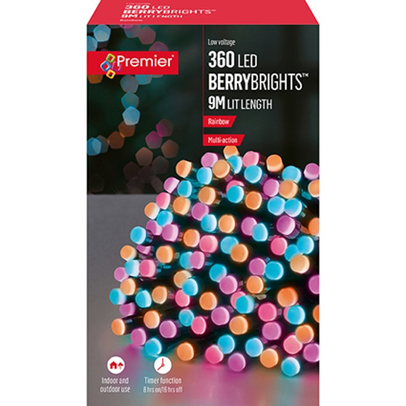 Premier 360 multi action rainbow LED berrylights string with automatic timer