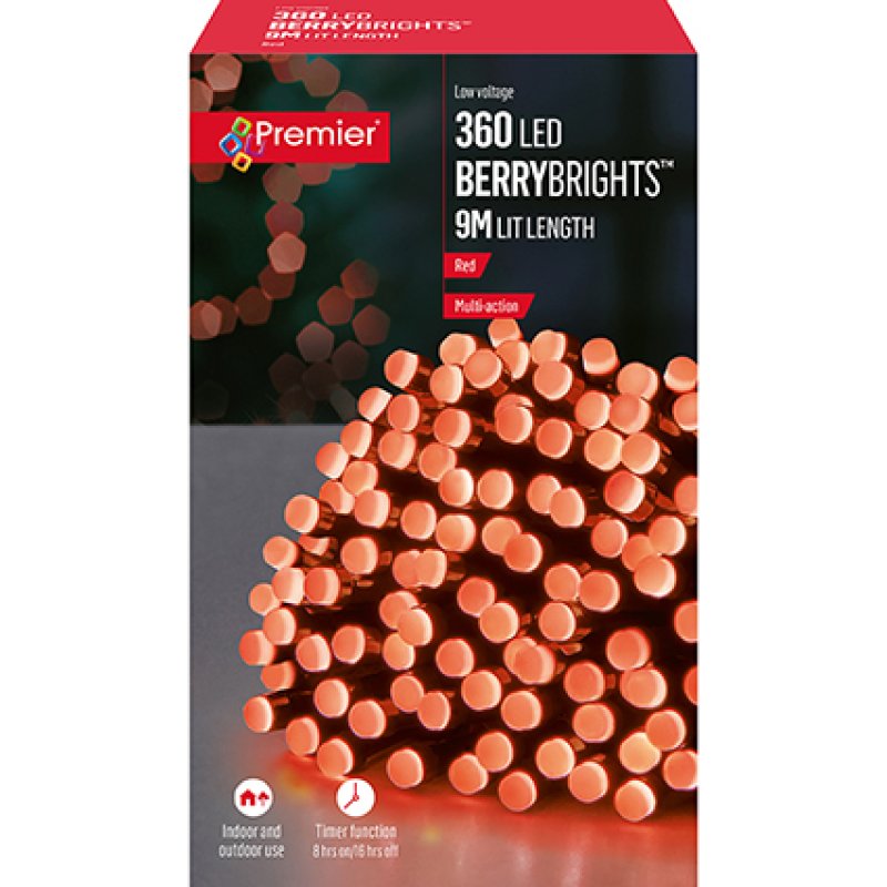 Premier 360 Multi Action Berrybrights with Red LED and Timer draped on a Christmas garland