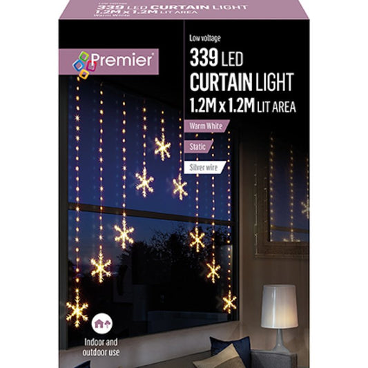 Premier 1.2x1.2m Pin Wire Snowflake V Curtain w-339 Warm White LEDs